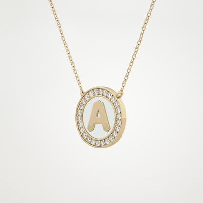 0.17 TCW Round Lab Grown Diamond A Initial Printed Halo Necklace