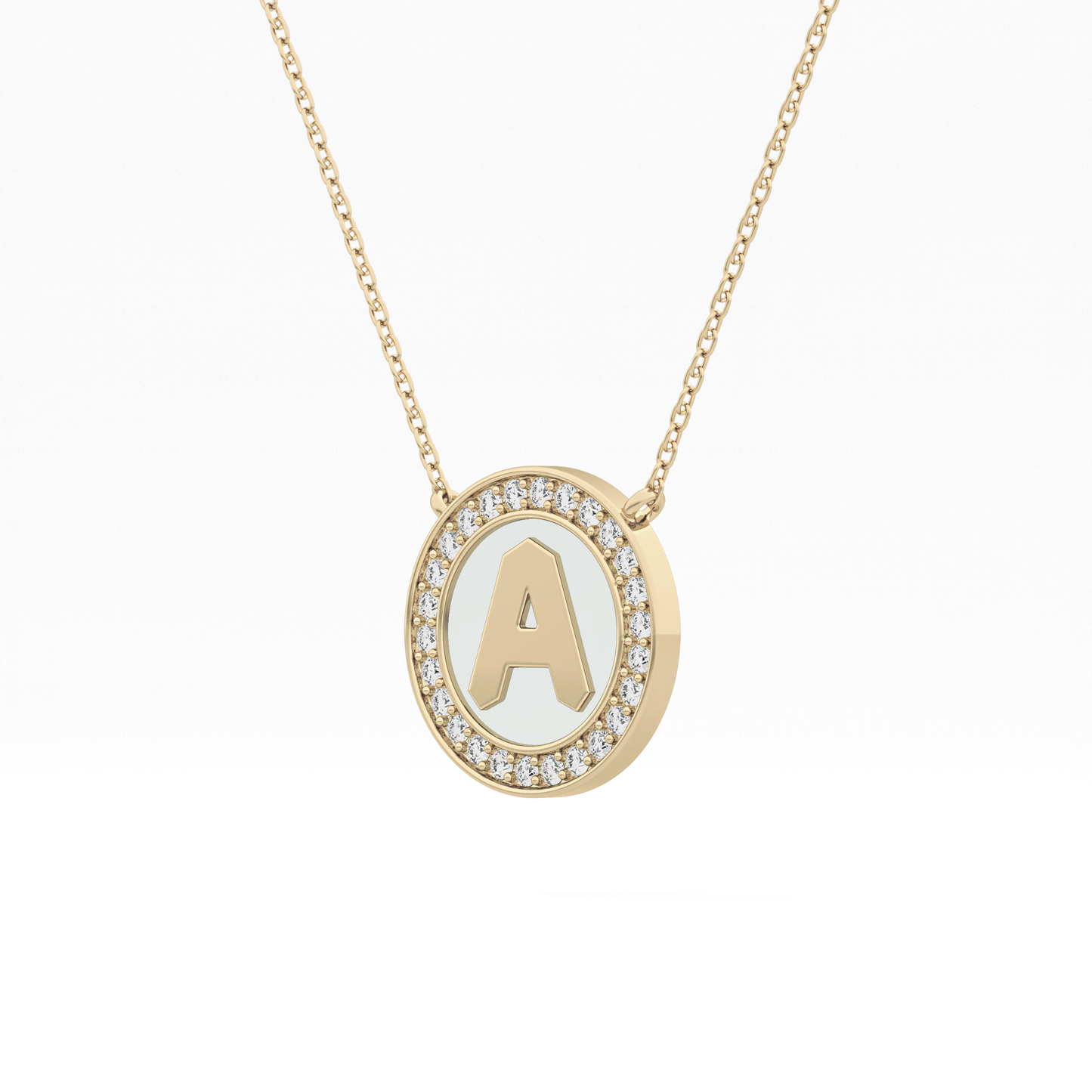 0.17 TCW Round Lab Grown Diamond A Initial Printed Halo Necklace
