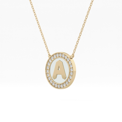 0.17 TCW Round Lab Grown Diamond A Initial Printed Halo Necklace