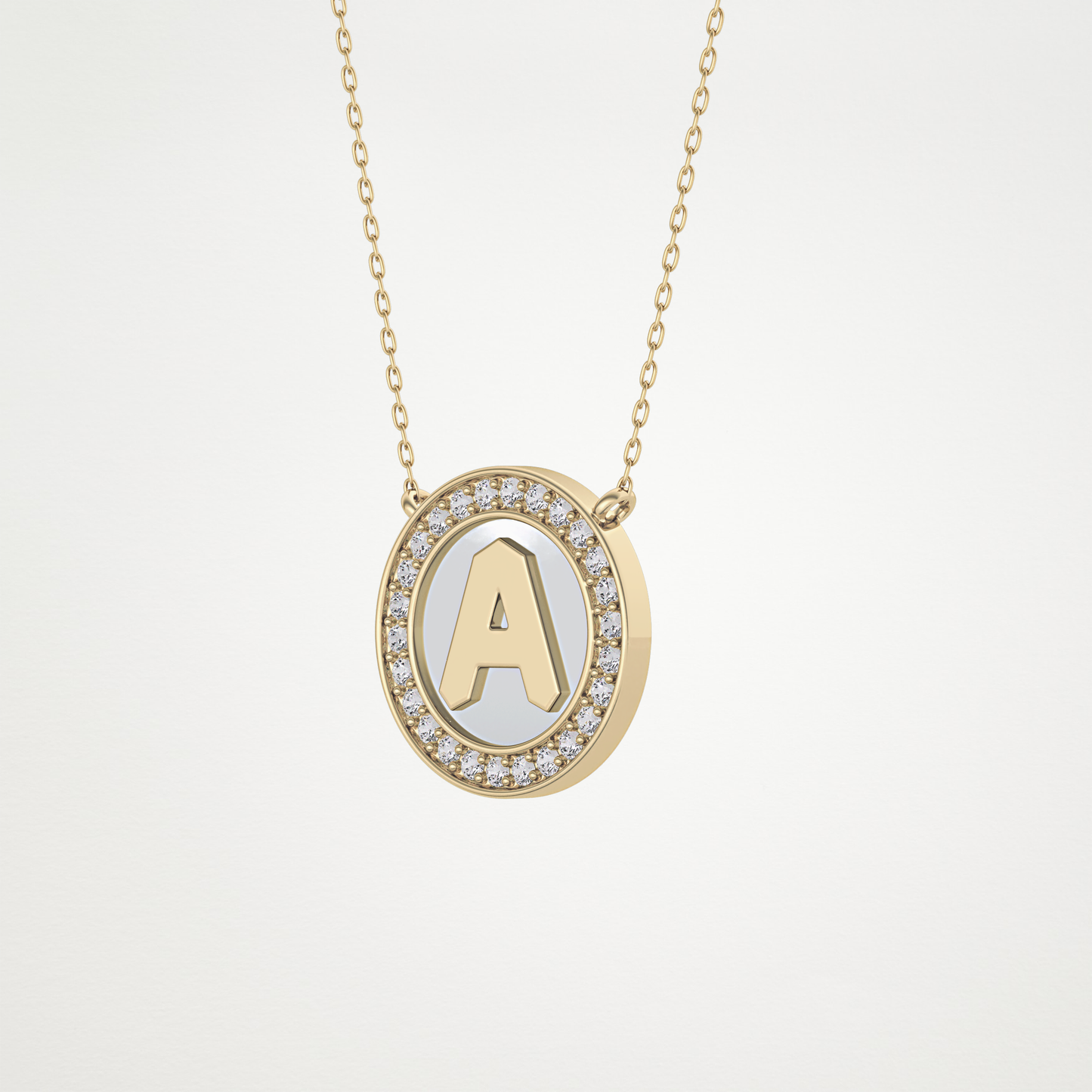 0.17 TCW Round Lab Grown Diamond A Initial Printed Halo Necklace
