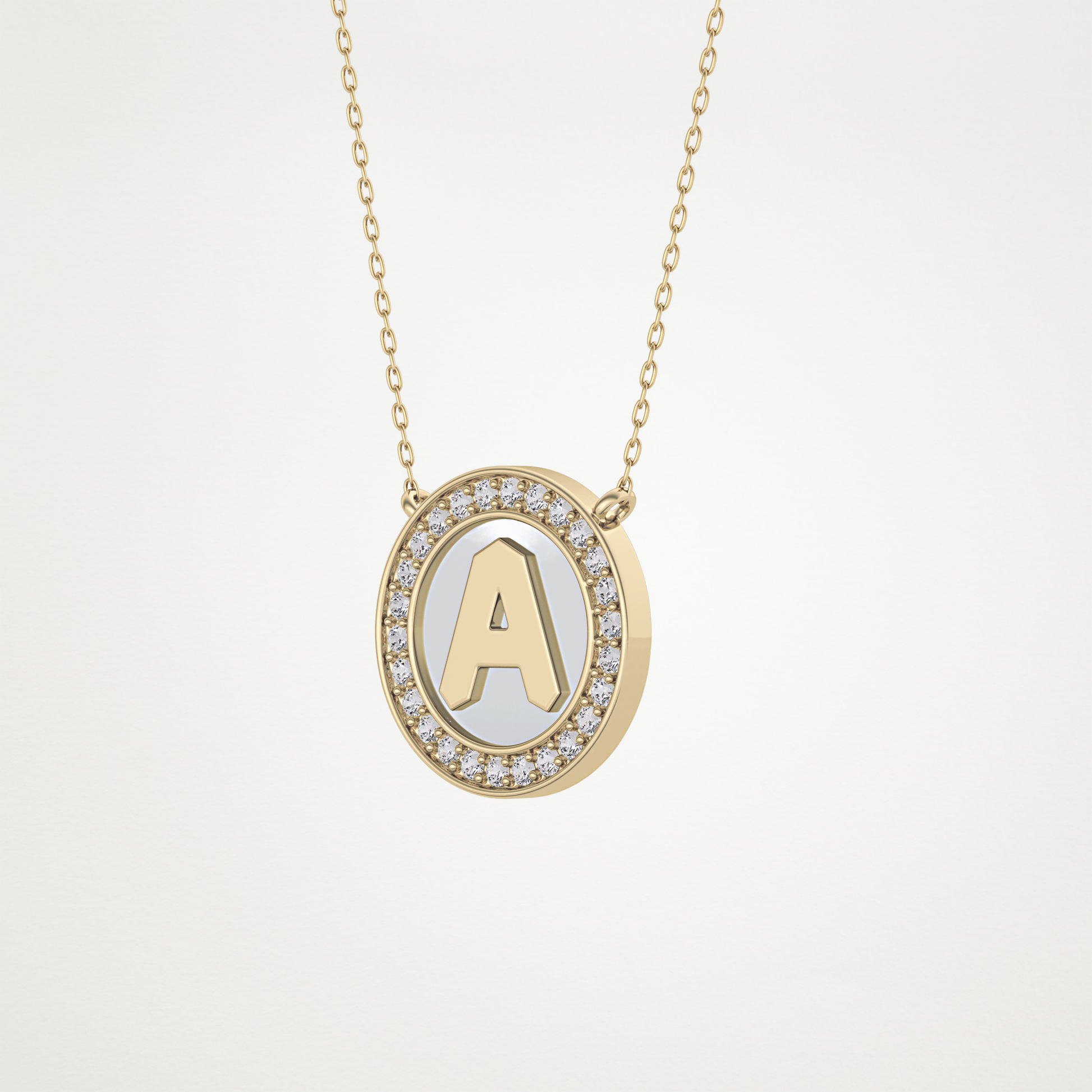 0.17 TCW Round Lab Grown Diamond A Initial Printed Halo Necklace