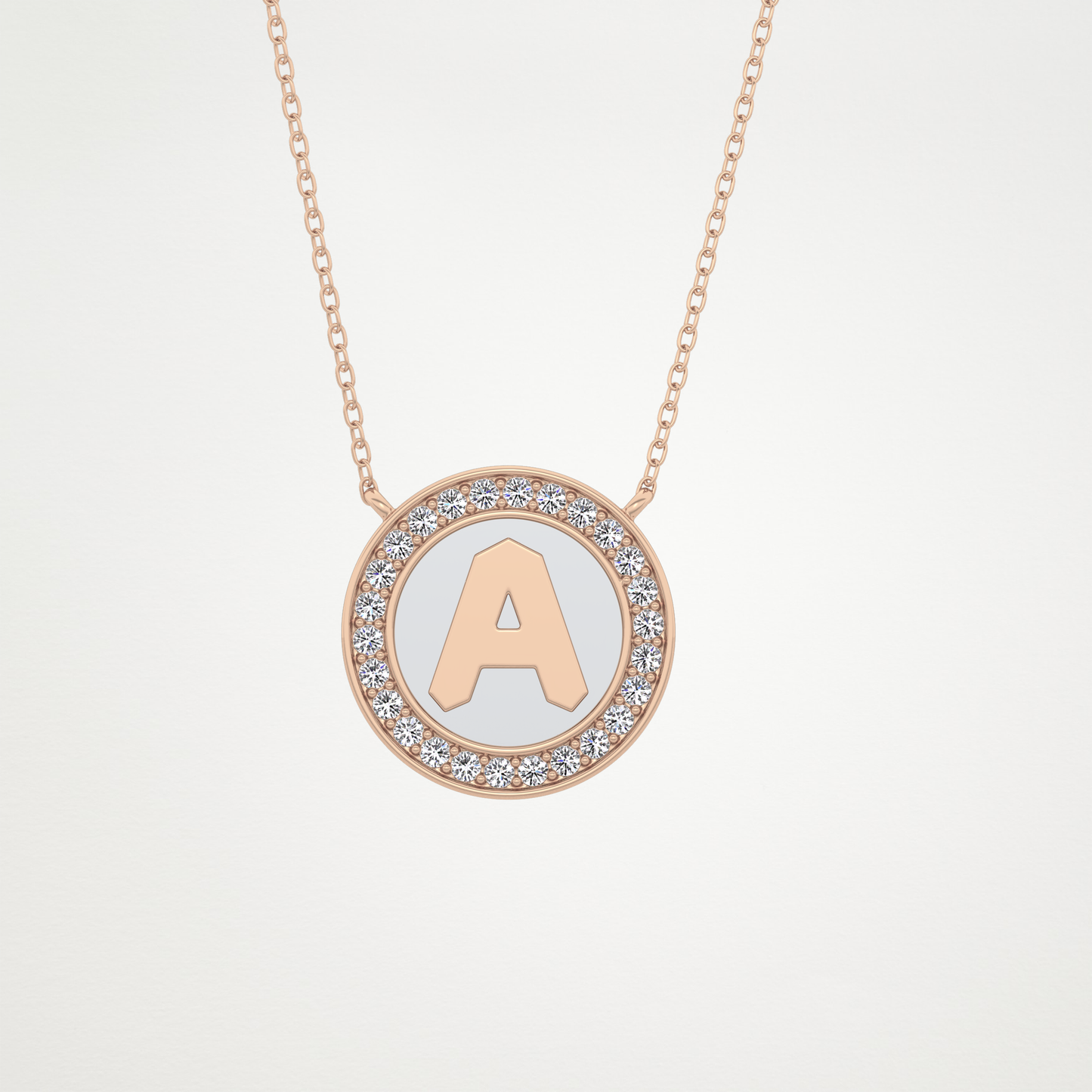 0.17 TCW Round Lab Grown Diamond A Initial Printed Halo Necklace