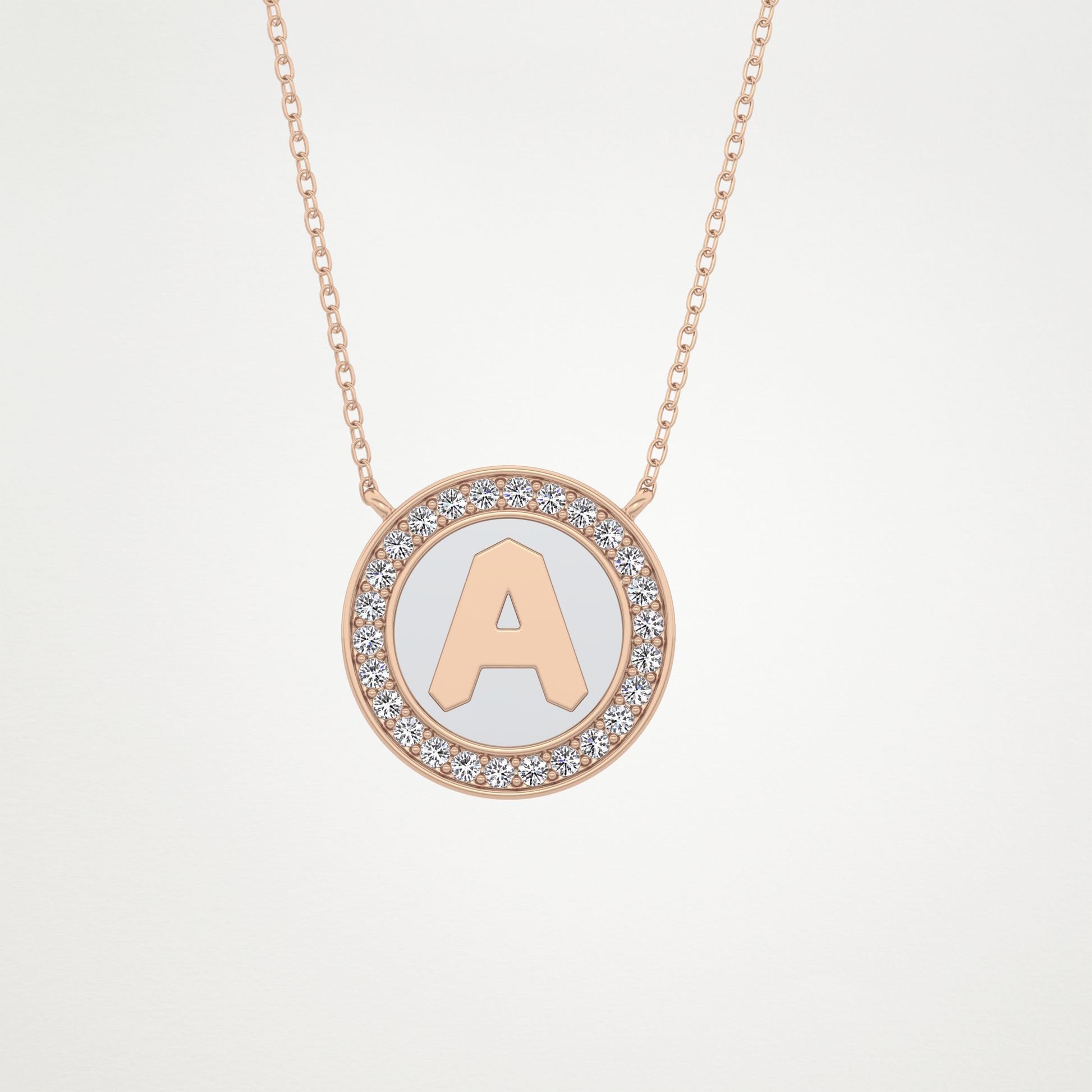 0.17 TCW Round Lab Grown Diamond A Initial Printed Halo Necklace