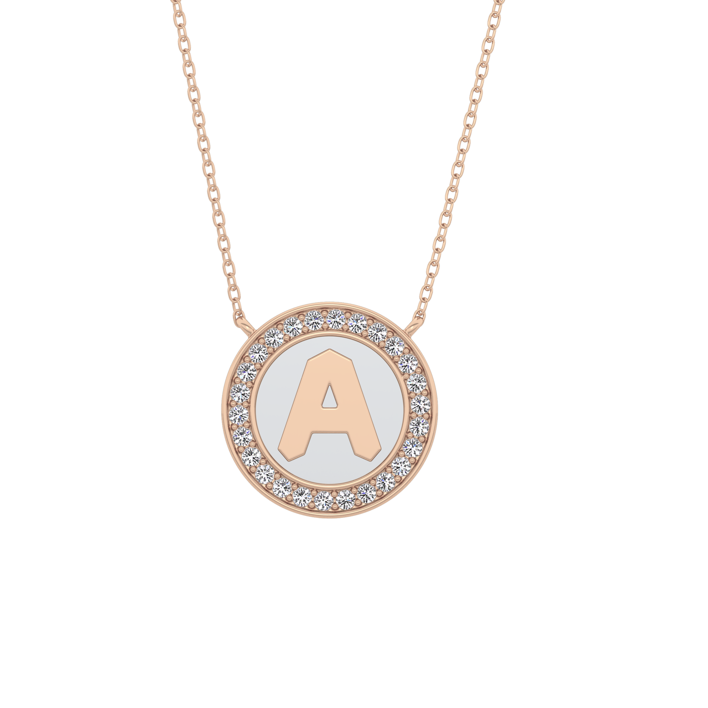 0.17 TCW Round Lab Grown Diamond A Initial Printed Halo Necklace