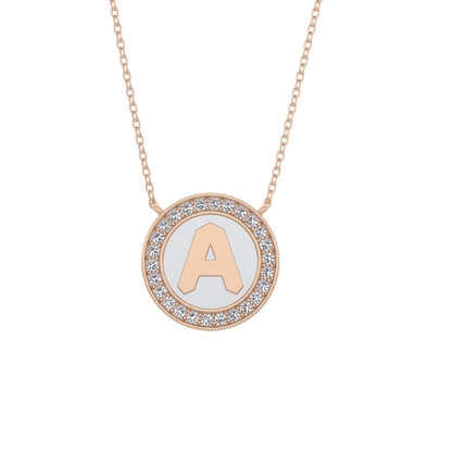 0.17 TCW Round Lab Grown Diamond A Initial Printed Halo Necklace