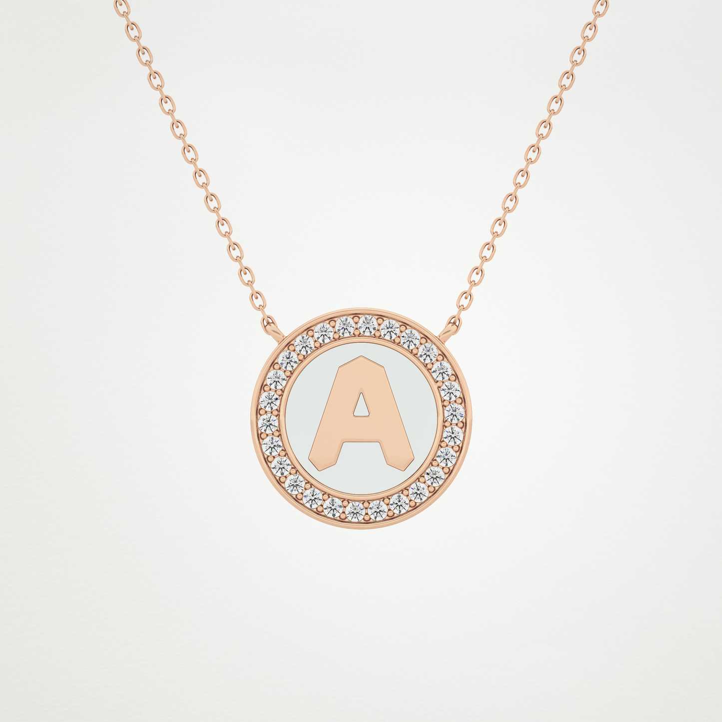 0.17 TCW Round Lab Grown Diamond A Initial Printed Halo Necklace