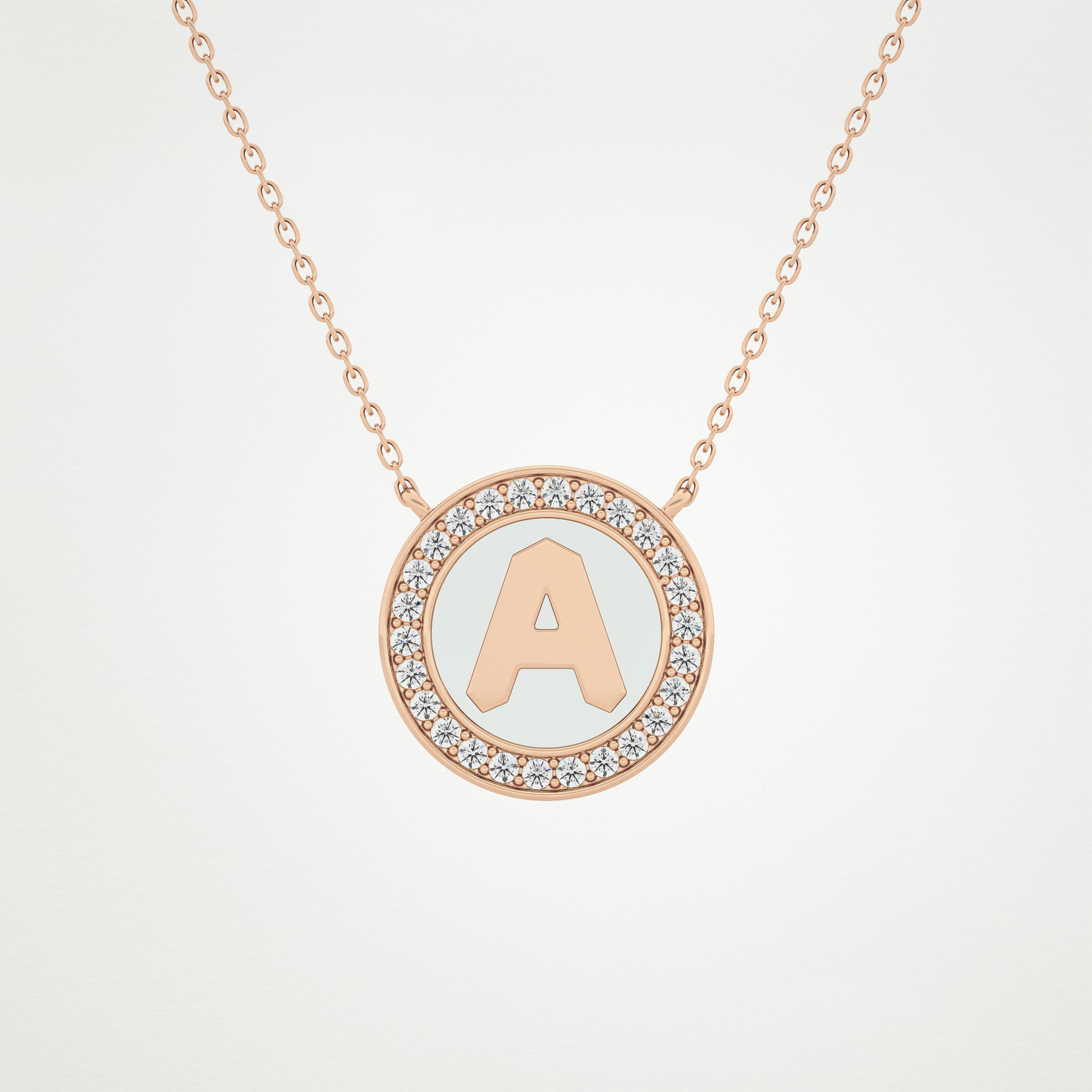 0.17 TCW Round Lab Grown Diamond A Initial Printed Halo Necklace