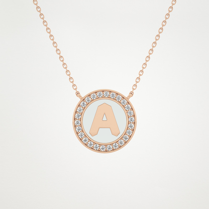 0.17 TCW Round Lab Grown Diamond A Initial Printed Halo Necklace