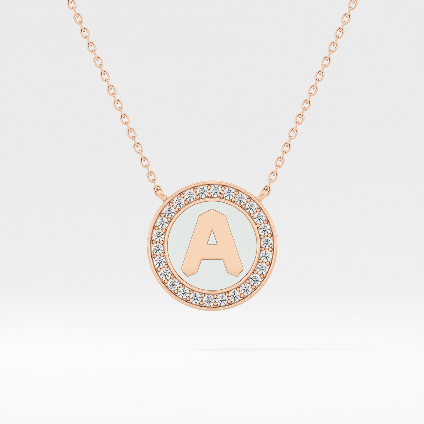 0.17 TCW Round Lab Grown Diamond A Initial Printed Halo Necklace