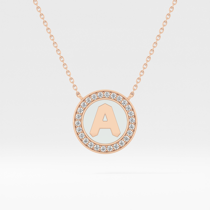 0.17 TCW Round Lab Grown Diamond A Initial Printed Halo Necklace