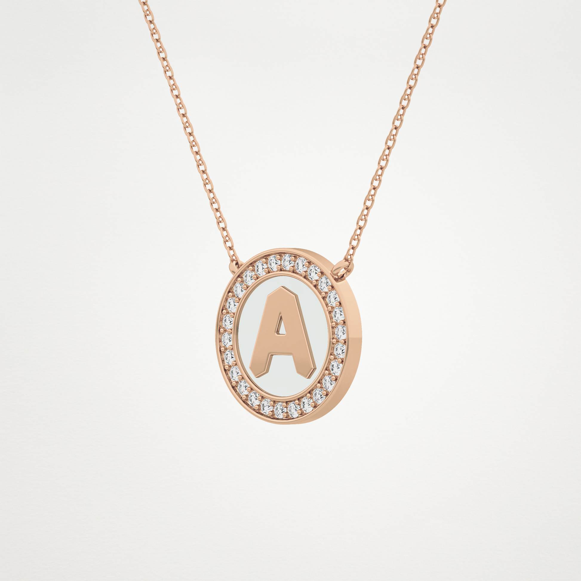 0.17 TCW Round Lab Grown Diamond A Initial Printed Halo Necklace