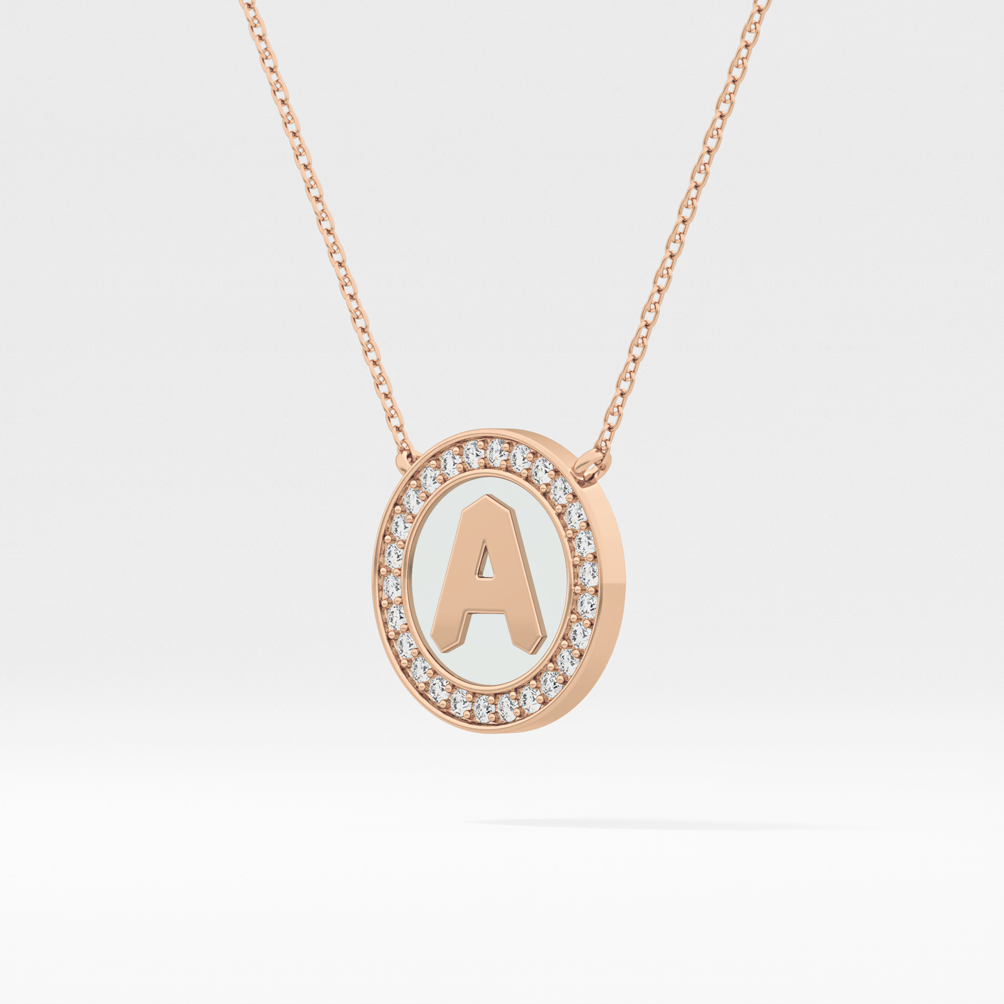 0.17 TCW Round Lab Grown Diamond A Initial Printed Halo Necklace