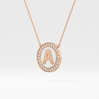 0.17 TCW Round Lab Grown Diamond A Initial Printed Halo Necklace