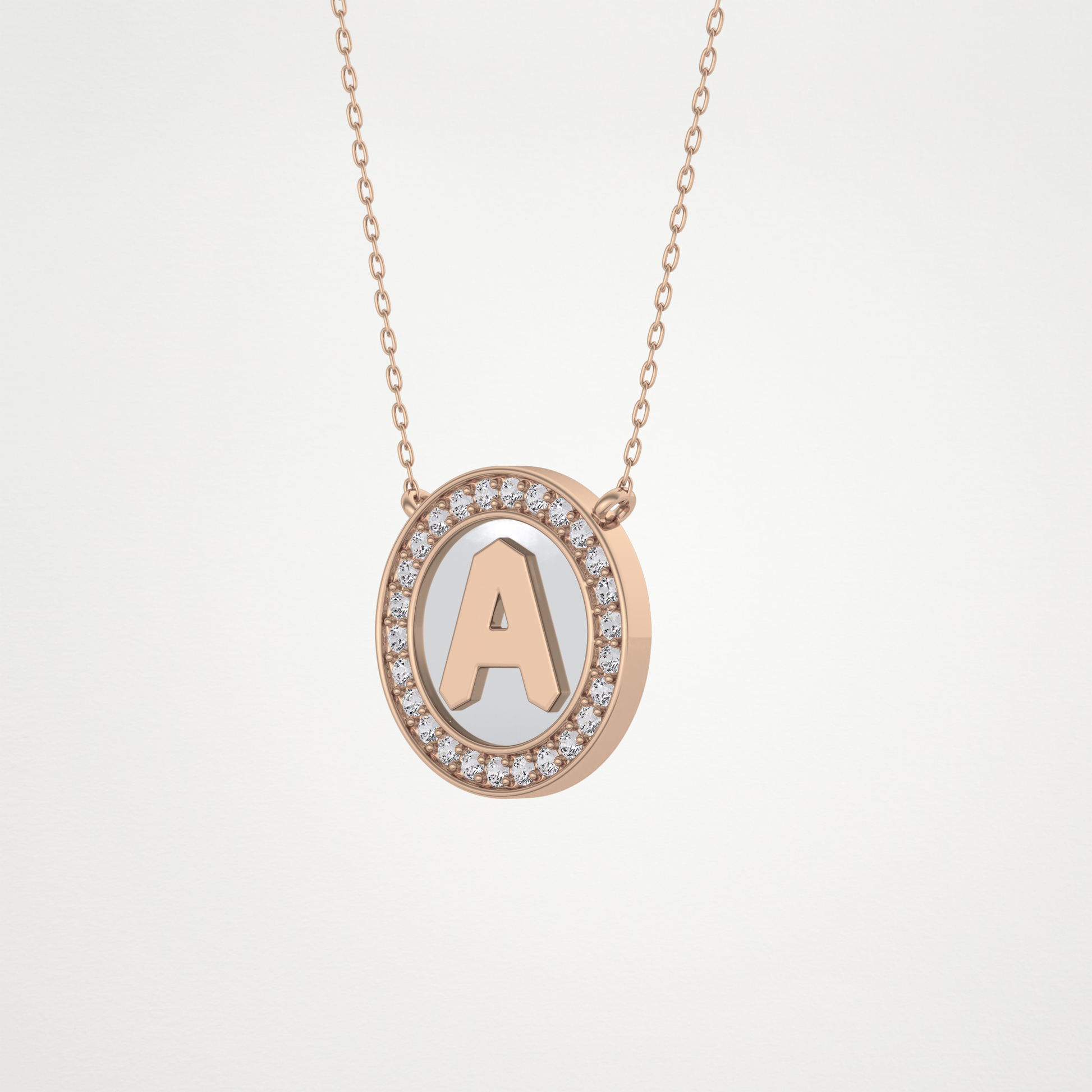 0.17 TCW Round Lab Grown Diamond A Initial Printed Halo Necklace