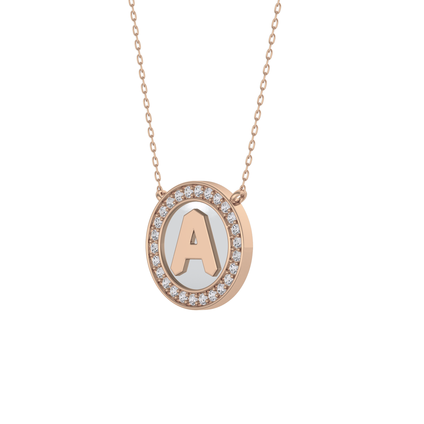 0.17 TCW Round Lab Grown Diamond A Initial Printed Halo Necklace