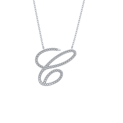 0.144 TCW Round Lab Grown Diamond E Initial Necklace