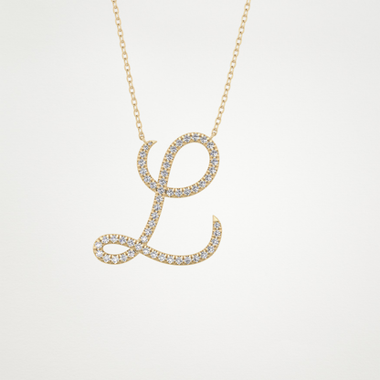 0.198 TCW Round Lab Grown Diamond L Initial Necklace