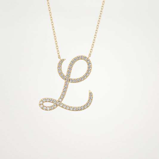 0.198 TCW Round Lab Grown Diamond L Initial Necklace