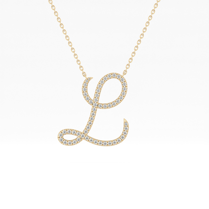 0.198 TCW Round Lab Grown Diamond L Initial Necklace