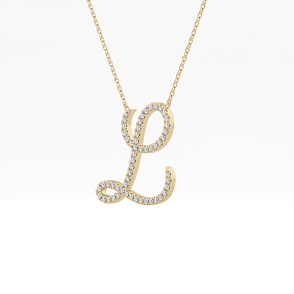 0.198 TCW Round Lab Grown Diamond L Initial Necklace