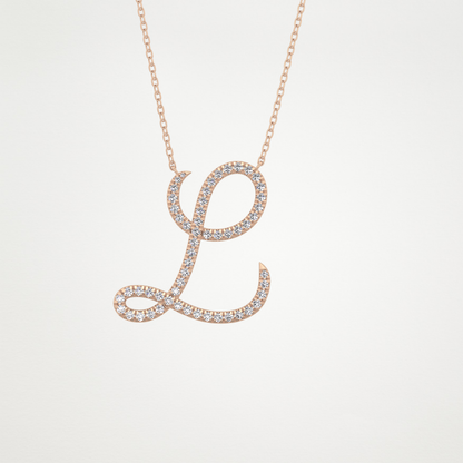 0.198 TCW Round Lab Grown Diamond L Initial Necklace