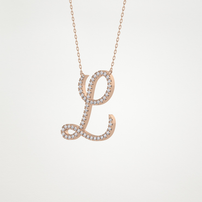 0.198 TCW Round Lab Grown Diamond L Initial Necklace