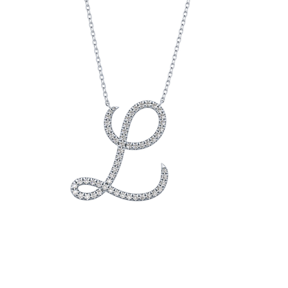 0.198 TCW Round Lab Grown Diamond L Initial Necklace