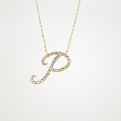 0.138 TCW Round Lab Grown Diamond P Initial Necklace