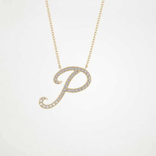 0.138 TCW Round Lab Grown Diamond P Initial Necklace