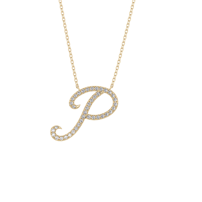 0.138 TCW Round Lab Grown Diamond P Initial Necklace