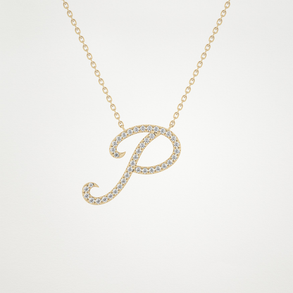 0.138 TCW Round Lab Grown Diamond P Initial Necklace