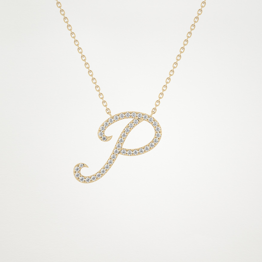 0.138 TCW Round Lab Grown Diamond P Initial Necklace
