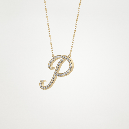 0.138 TCW Round Lab Grown Diamond P Initial Necklace