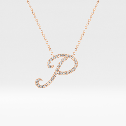 0.138 TCW Round Lab Grown Diamond P Initial Necklace