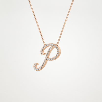 0.138 TCW Round Lab Grown Diamond P Initial Necklace