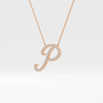 0.138 TCW Round Lab Grown Diamond P Initial Necklace
