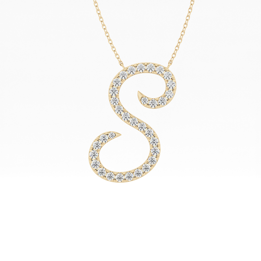 0.585 TCW Round Lab Grown Diamond S Initial Necklace