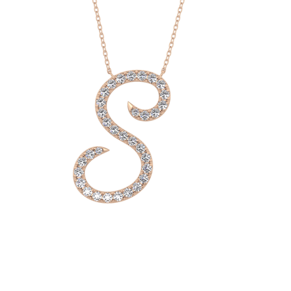 0.585 TCW Round Lab Grown Diamond S Initial Necklace