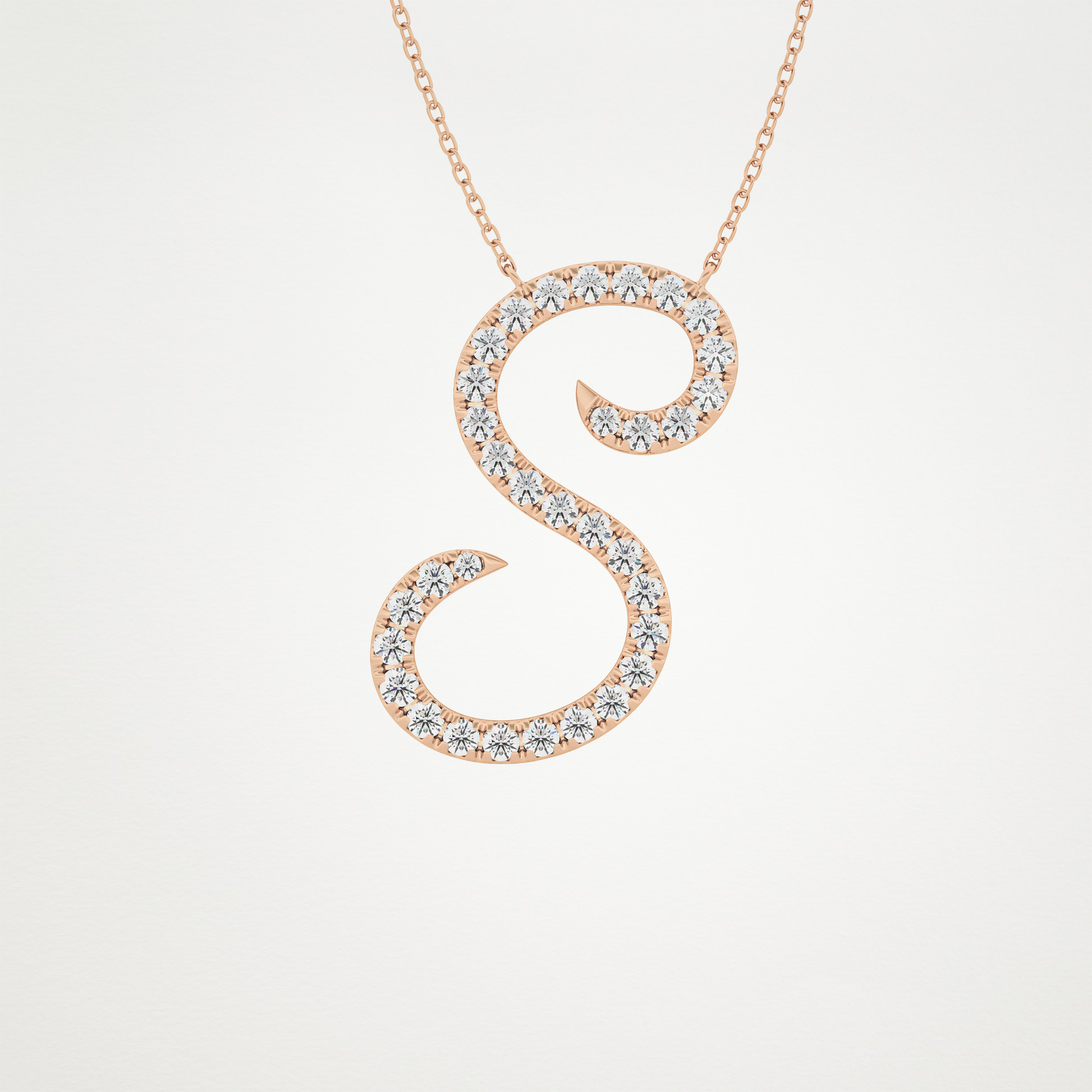 0.585 TCW Round Lab Grown Diamond S Initial Necklace