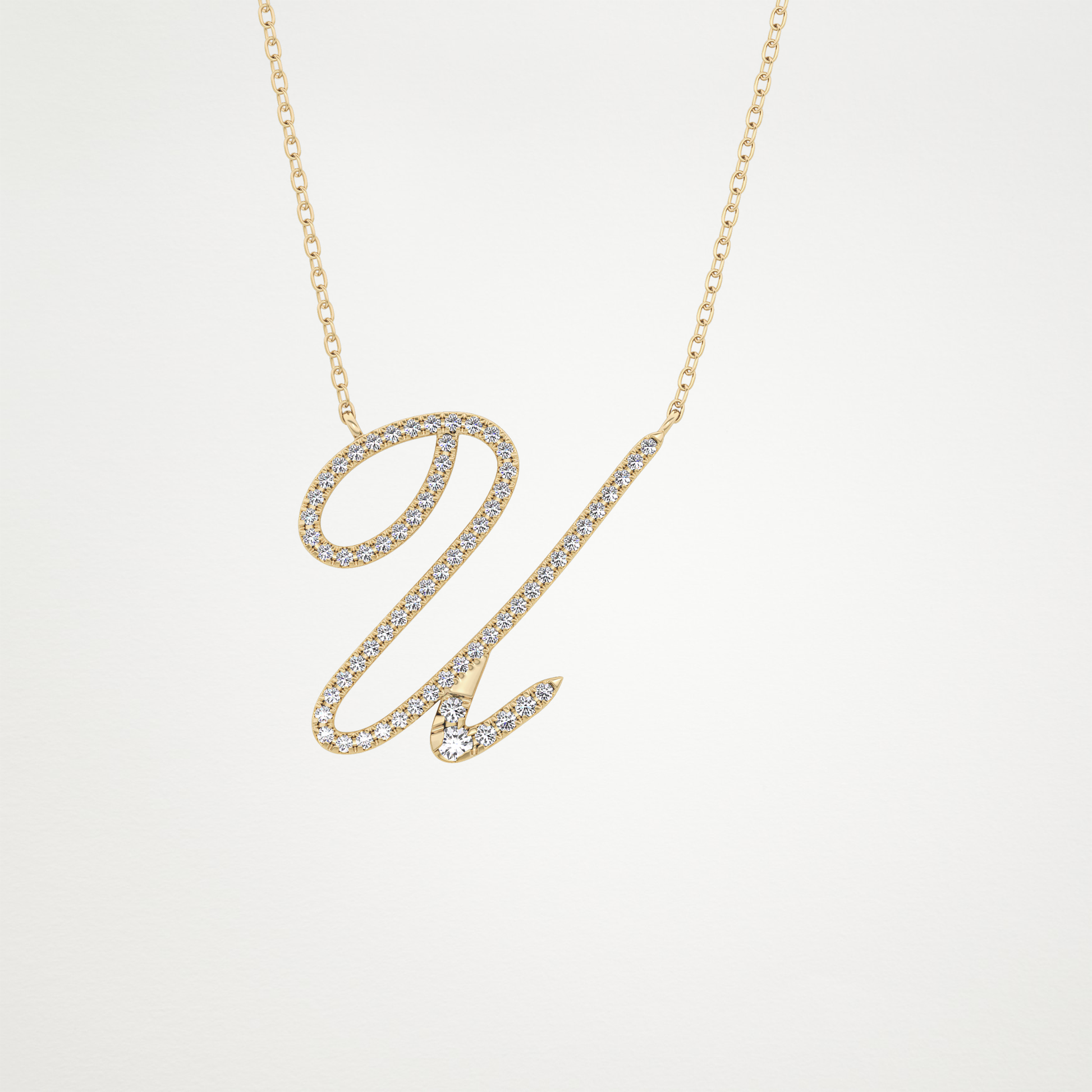 0.157 TCW Round Lab Grown Diamond U Initial Necklace