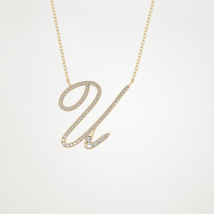 0.157 TCW Round Lab Grown Diamond U Initial Necklace