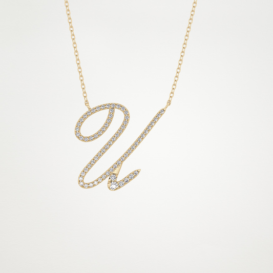 0.157 TCW Round Lab Grown Diamond U Initial Necklace