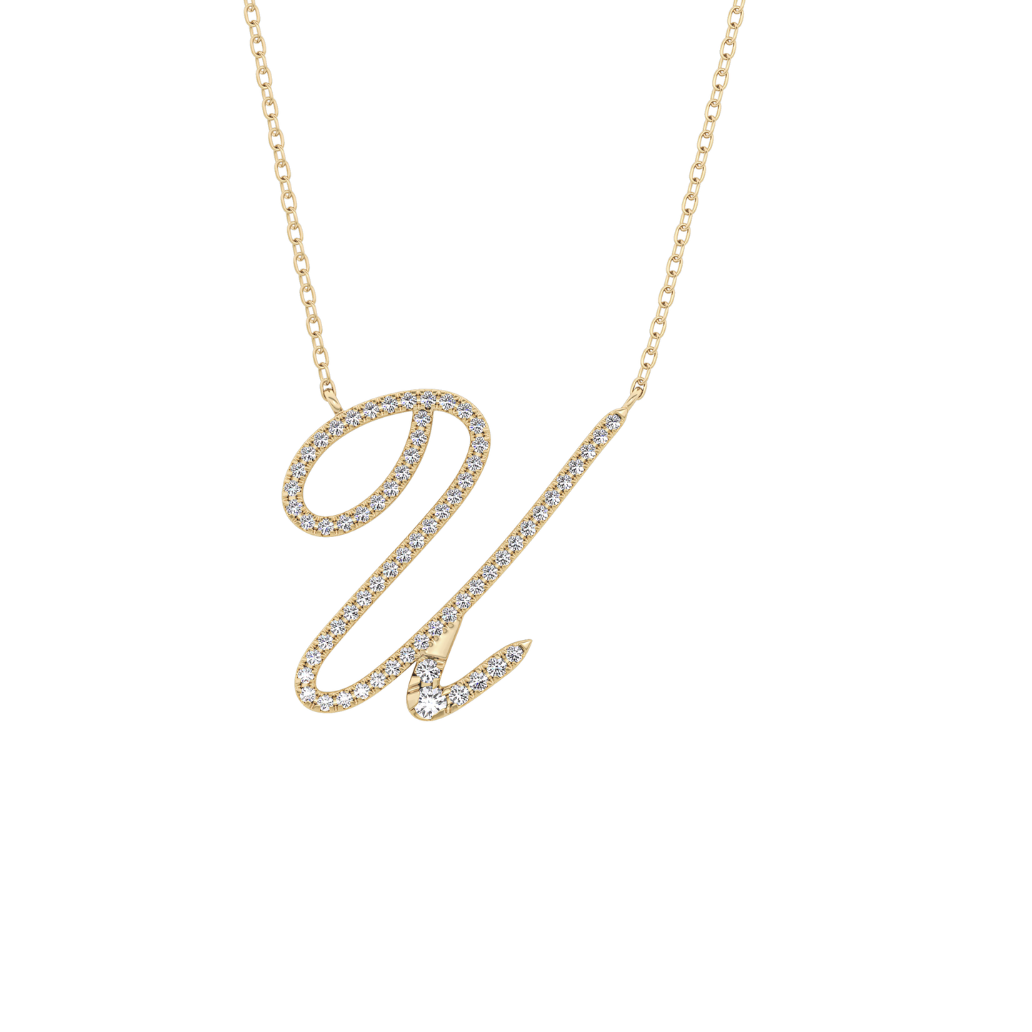 0.157 TCW Round Lab Grown Diamond U Initial Necklace