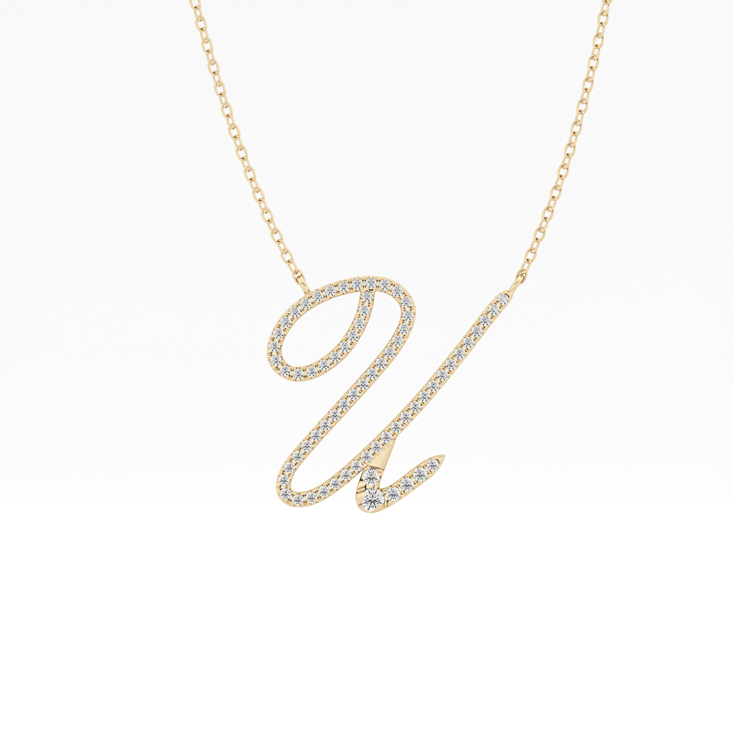 0.157 TCW Round Lab Grown Diamond U Initial Necklace