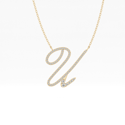 0.157 TCW Round Lab Grown Diamond U Initial Necklace