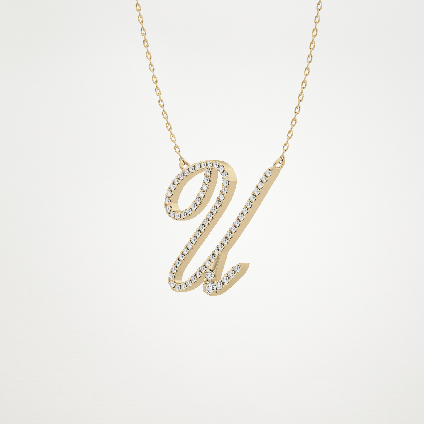 0.157 TCW Round Lab Grown Diamond U Initial Necklace