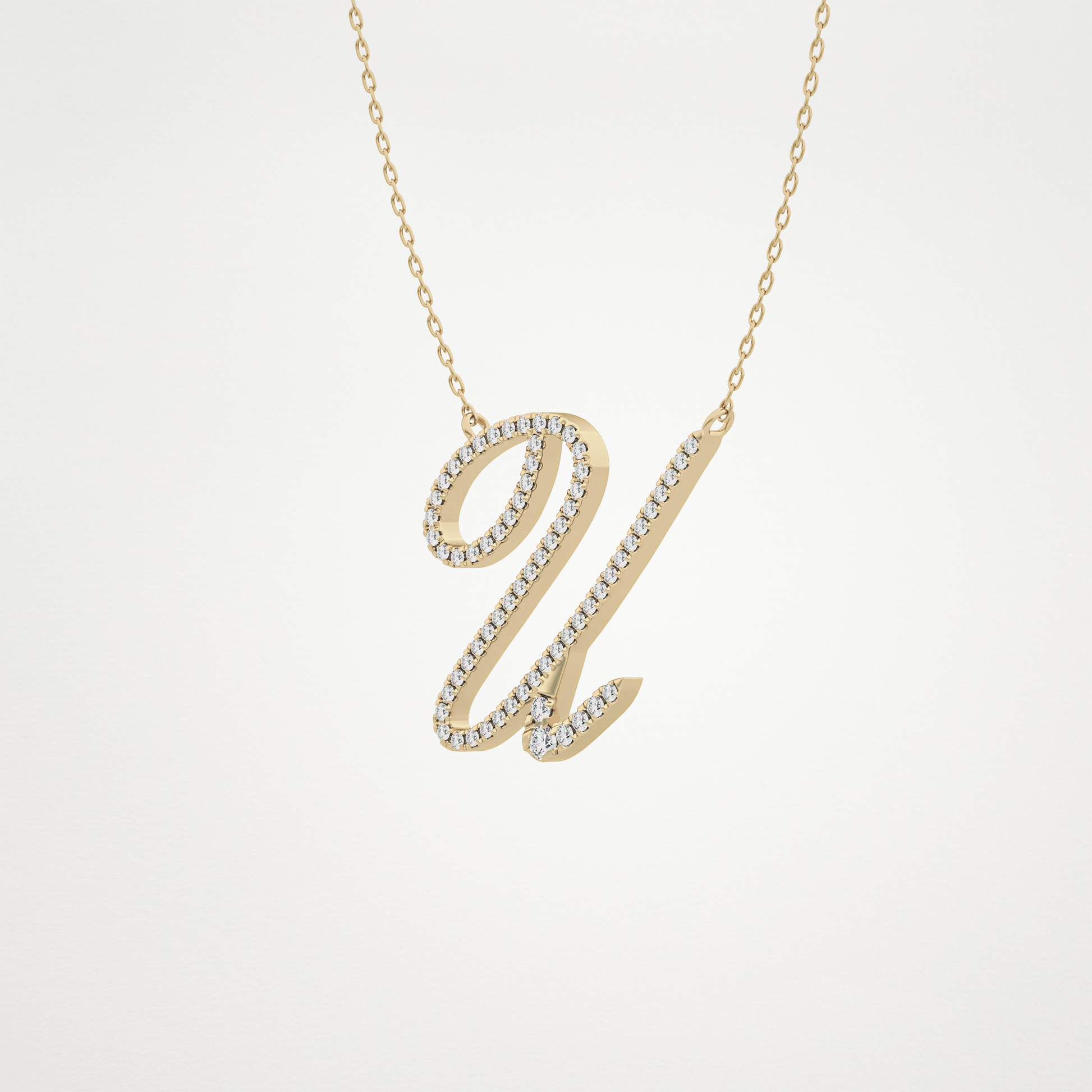 0.157 TCW Round Lab Grown Diamond U Initial Necklace