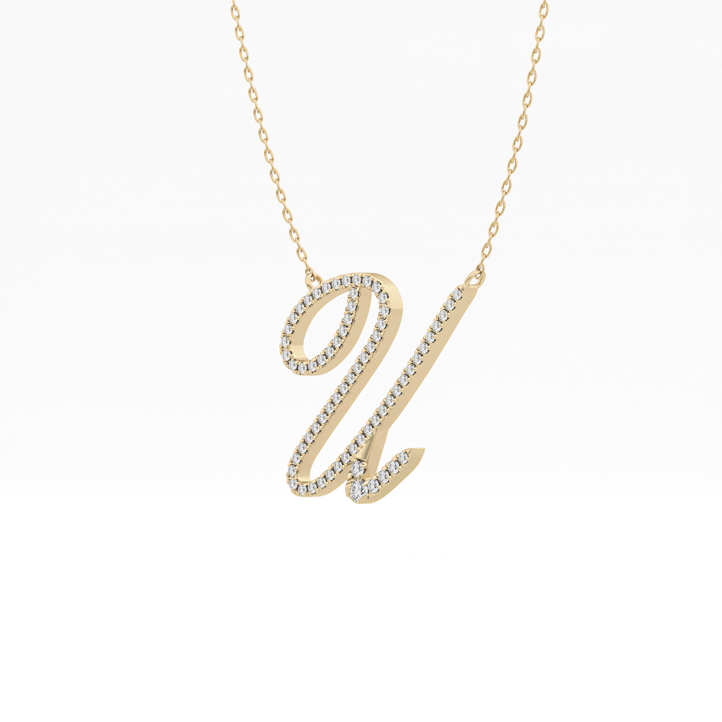 0.157 TCW Round Lab Grown Diamond U Initial Necklace