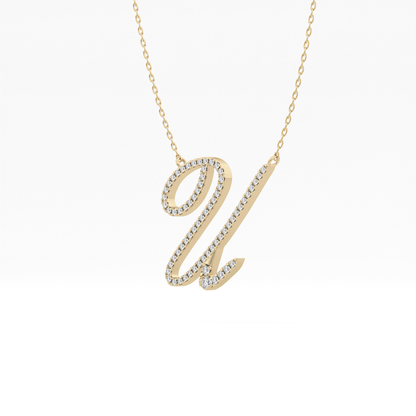 0.157 TCW Round Lab Grown Diamond U Initial Necklace