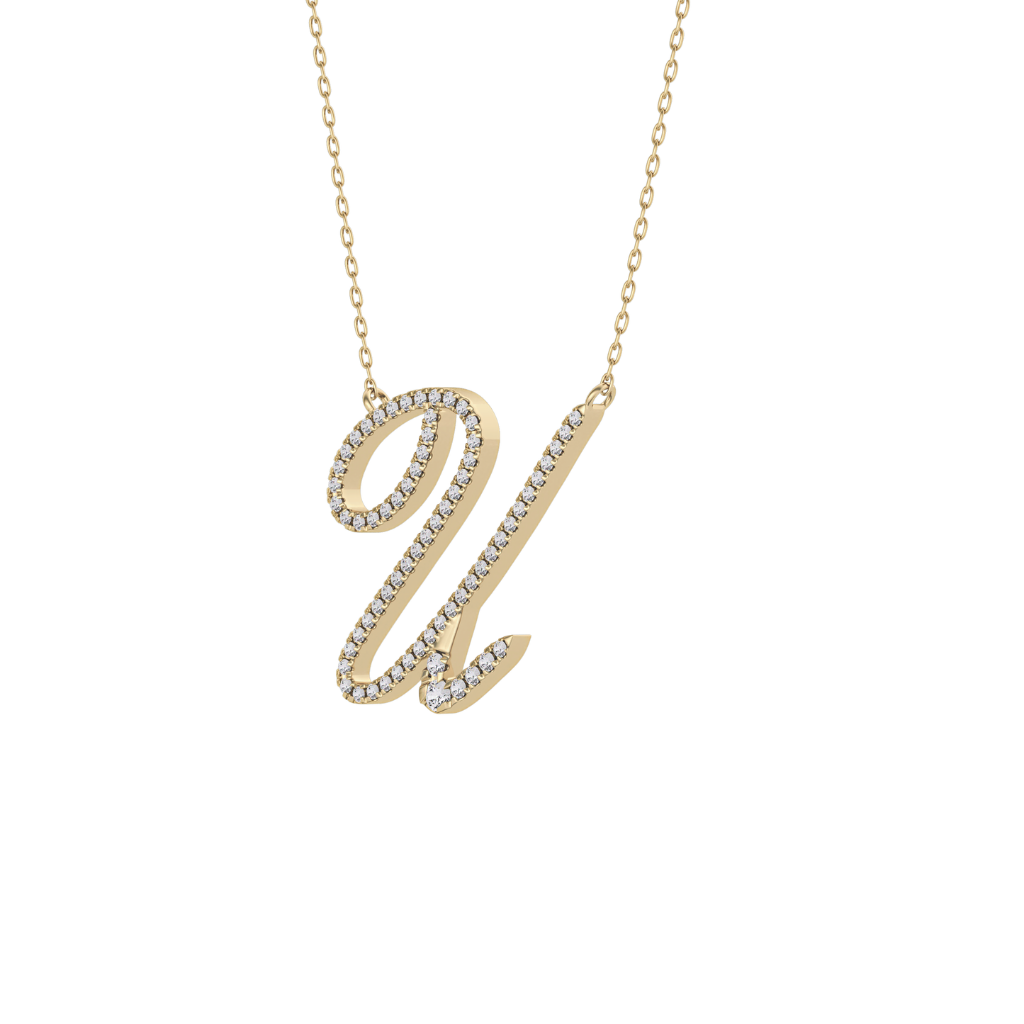 0.157 TCW Round Lab Grown Diamond U Initial Necklace